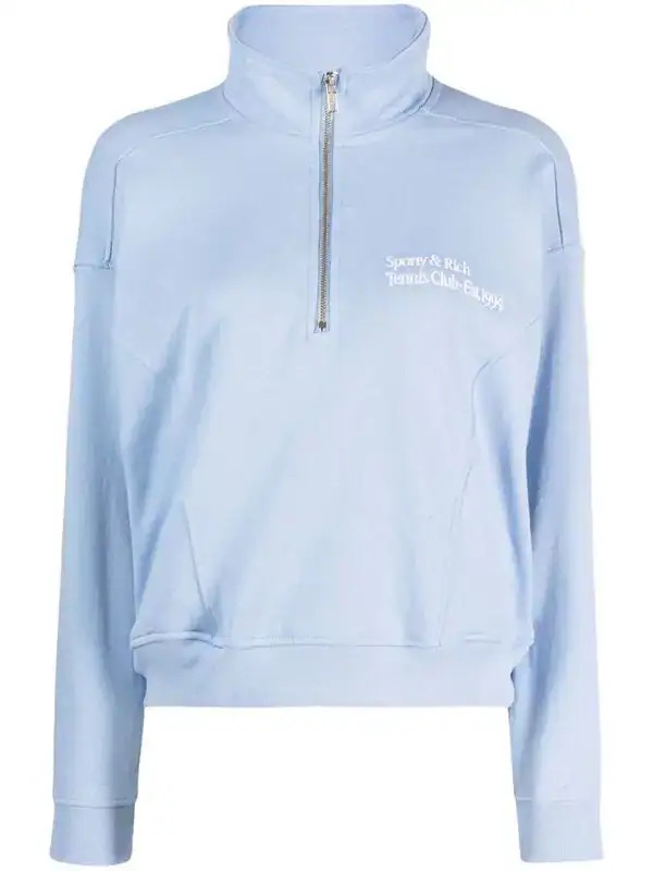 Sporty And Rich Blue Half-Zip Tennis Sweatshirt Size Medium